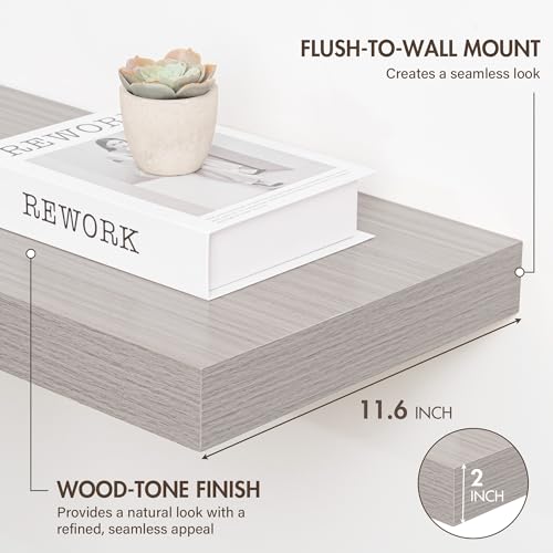Acovy 30 Inch Floating Shelves, 12" Deep Floating Shelf Wall Mounted, 30" Wall Shelves, Rustic Deep Bookshelf, Extra Deeper & Thicker Display Shelves for Bedroom, Living Room, Oak, Set of 2 - color: Oak, size: 12"Wx30"L-2pcs