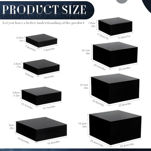 Geelin 8 Pack Acrylic Buffet Risers - 3 to 10 Inch Decorative Cube Boxes, Display Stands with Hollow Bottoms for Food Jewelry Table Display Supplies(Black,Flat) - color: Black, style: Flat
