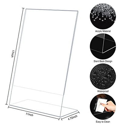 Sanwuta 2 Pack Acrylic Sign Holder,Slant Sign Display Stand,Transparent Flyer Holder Frame Plastic Document Display for Workers Teachers Office Home Menu Desktop(11 x 17 Inch) - size: 11 x 17 Inch