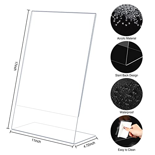 Sanwuta 2 Pack Acrylic Sign Holder,Slant Sign Display Stand,Transparent Flyer Holder Frame Plastic Document Display for Workers Teachers Office Home Menu Desktop(11 x 17 Inch) - size: 11 x 17 Inch