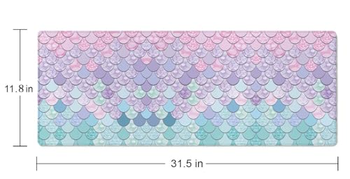 Gaming Mouse Pad Large,Mermaid Scales Mouse Pad Gaming Mouse Mat Desk Pad,31.5 x 11.8 Desk Mat Mouse Pads for Desk,Extended Keyboard Mousepad with Non-Slip Base and Stitched Edge - color: Mermaid Scales