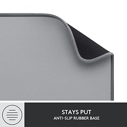 Logitech Desk Mat - Studio Series, Multifunctional Large Desk Pad, Extended Mouse Mat, Office Desk Protector with Anti-Slip Base, Spill-Resistant Durable Design, in Mid-Grey - color: Mid-grey