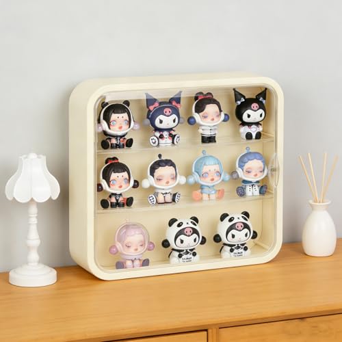 Display Case for Figures, Wall-Mounted Dustproof Display Box with Magnetic Door and Shelf, Adjustable Doll Display Case for Collectibles Figurines Sonny Angels Pop Mart Mini Figures (Creme White) - color: Creme White
