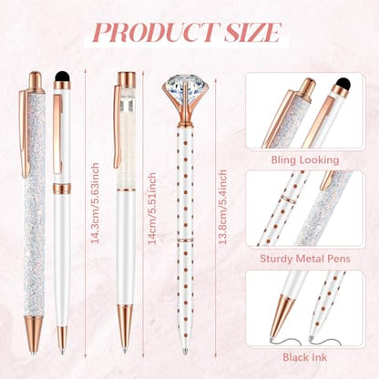 Sabary 8 Pcs White Pens with Pen Holder for Desk Glitter Crystal Diamond Cute Ballpoint Fancy Pencil Holder Bling Desk Organizer for Women Girls School Office Supplies Wedding Graduation Gifts - color: White