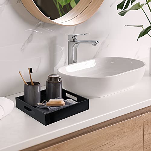 Home Decorative Coffee Table Tray, 10"x10" Elegant Acrylic Serving Trays with Handles Works for Eating, Breakfast, Makeup Drawer Organizer,Bathroom Vanity Table,Ottoman Tray, Black - color: Black
