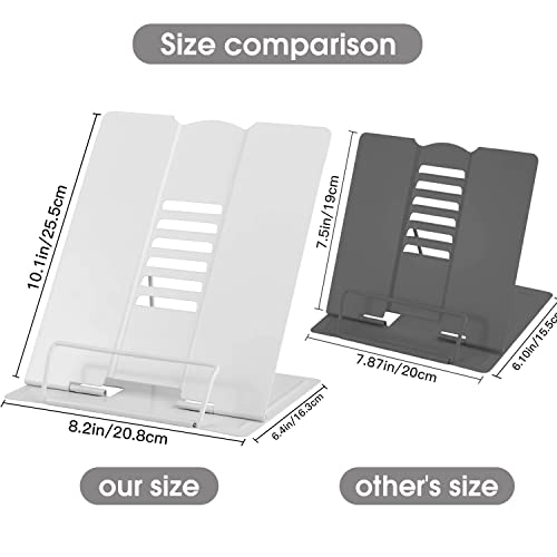 Large Book Stand Metal for Reading, Desktop Book Holder Adjustable Document Cookbook Holder Portable Bookstands for Textbooks Tablet Music Books Recipe (White) - color: White