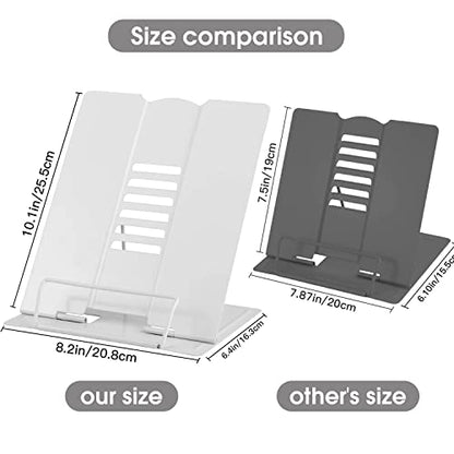 Large Book Stand Metal for Reading, Desktop Book Holder Adjustable Document Cookbook Holder Portable Bookstands for Textbooks Tablet Music Books Recipe (White) - color: White