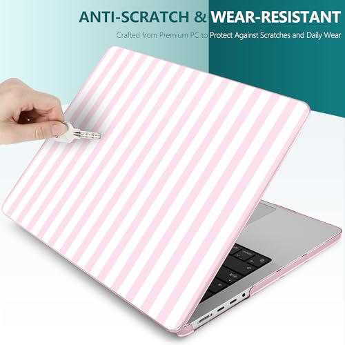 DONGKE Compatible with MacBook Pro 16 Inch Case (2026-2021 Release, M5 M4 M3 M2 M1 Pro/Max Chip), Plastic Hard Shell with Keyboard Cover & Screen Protector for MacBook Pro 16", Pink & White Stripes - color: Pink & White Stripes