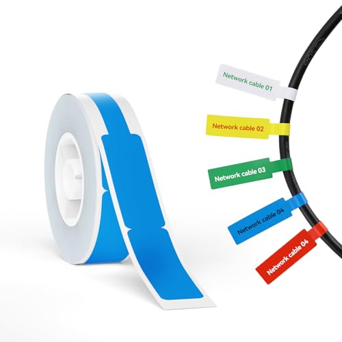 NIIMBOT Thermal Transfer Cable Labels 0.49" x 4.29", Only for N1(B18) Label Maker, PET Material, Waterproof and High-Temperature Resistance, Long Storage Time, 1 Roll of 60, Blue - color: 0.49''×4.29''-blue Cable