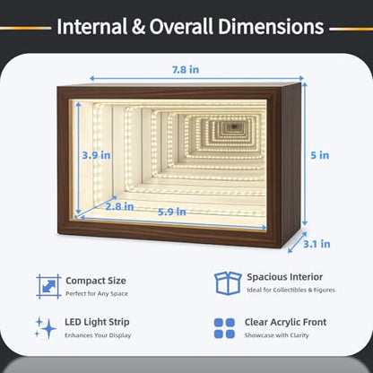 Acrylic Display Case for Collectibles – Lighted Infinity Mirror Mini & Action Figure Cabinet