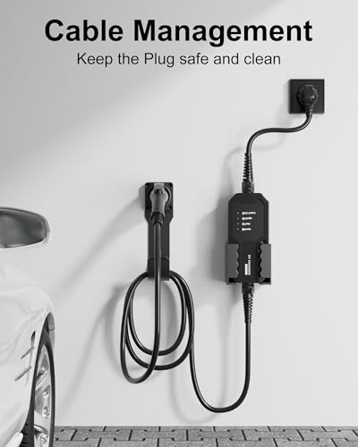 EV Charger Holder Wall Mount Kit, Ev Charging Cable Holder, EV Cable Box Organizer&J-Hook Electric Car Plug Nozzle Holster for SAE J1772 Connector(Indoor/Outdoor Use)