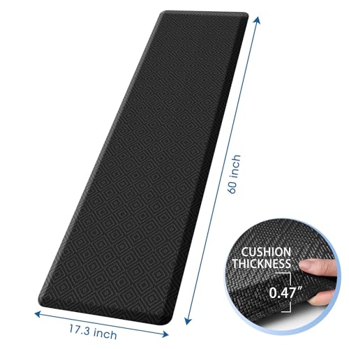 Mattitude Kitchen Mat Cushioned Anti-Fatigue Floor Mat Water Resistant Non-Slip Mats and Rugs Standing and Comfort Desk Mats for House Sink Office Laundry (Black, 17.3"x60") - color: Black, size: 60"L x 17.3"W x 0.5"Th