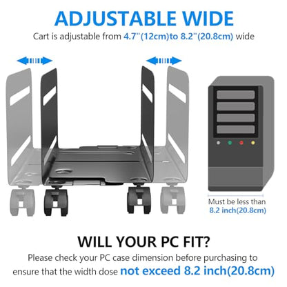 AGPTEK CPU Stand - Adjustable Width 4.7" to 8.2" with 2 Locking Wheels and 2 Caster Wheels - Black - size: A