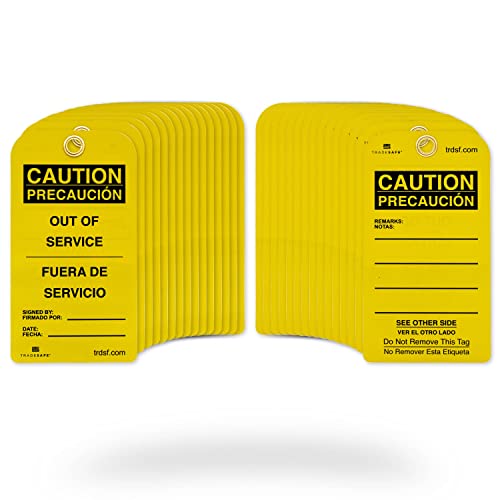 TRADESAFE Bilingual Out of Service Tags, Fuera de Servicio - 30 Yellow Caution Sign with 30 Cable Ties, Durable 32 mil Vinyl, Caution Tags for Equipment Repair or Service, Accident Prevention - style: Bilingual