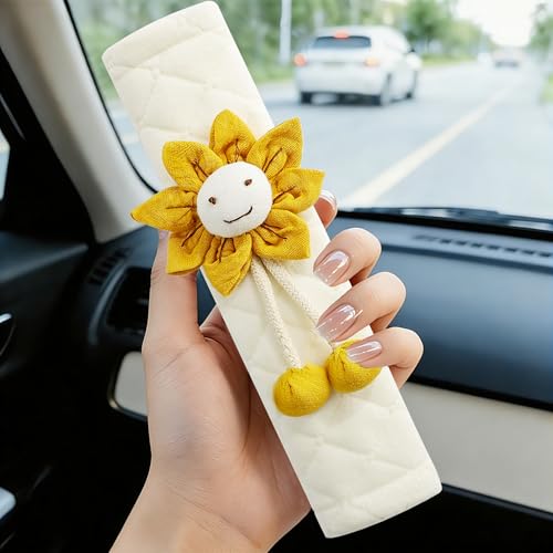 Amooca Soft Auto Seat Belt Cover Seatbelt Shoulder Pad Cushions 2 PCS for a More Comfortable Driving Universal Fit for All Cars and Backpack Off-White Orange Sunflower - color: Orange Sunflower