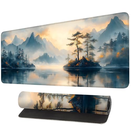 Mouse Pad, Large Anti-Slip with Stitched Edges Desk Mat Desktop Laptop Computer Desk Keyboard Mat,Table Protector Blotter Mat (Mountain, 35.4" x 15.7") - color: Mountain, size: 35.4" x 15.7"