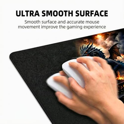 Gaming Mouse Pad Mythic Dragon - 31.5x11.8 Inch Large Desk Mat for Work & Gaming, Non-Slip Rubber Base, Durable Stitched Edges, Vivid Fantasy Art