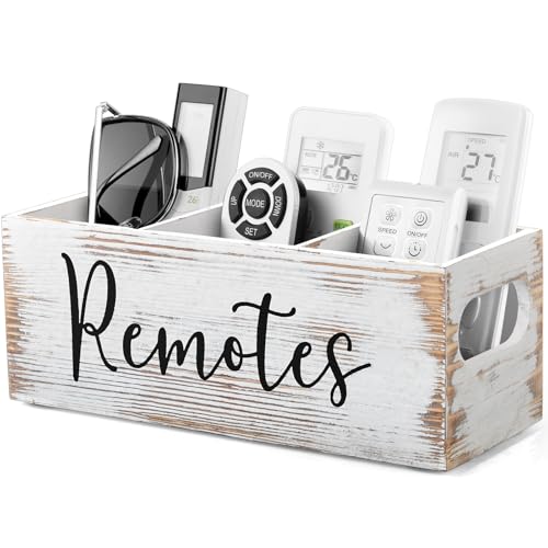 DRASTAR Remote Control Holder, 3 Slots Wood Remote Storage Caddy, Remote Control Organizer Retro White - color: Retro White, size: 3 Slots