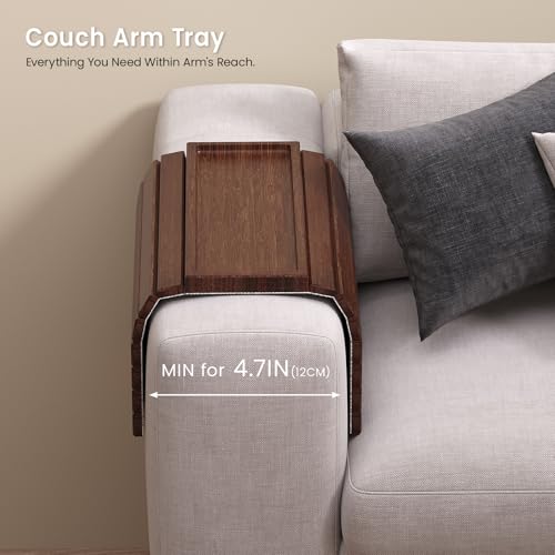 2 Pack Sofa Arm Tray, Bamboo Folding Couch Armrest Tray with Anti-Slip Pad For Drinks, Snacks, Phone, Remote Control (Brown) - color: Brown