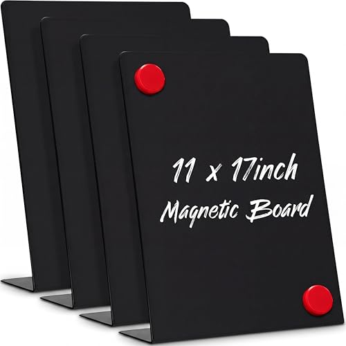 Fainne 4 Pcs Magnetic Board Stand Metal Magnet Bulletin Board Magnet Display with Easel for Tabletop for Back to School Memo Menu Table Office Kitchen Supplies (Black,11 x 17 Inches) - color: Black, size: 11 x 17 Inches