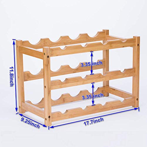Wine Rack, Natural Bamboo Storage Rack Freestanding Countertop Stackable Display Shelf Wine Bottle Holder (3-Tiers 12-Bottles) - size: 3-Tiers 12-Bottles