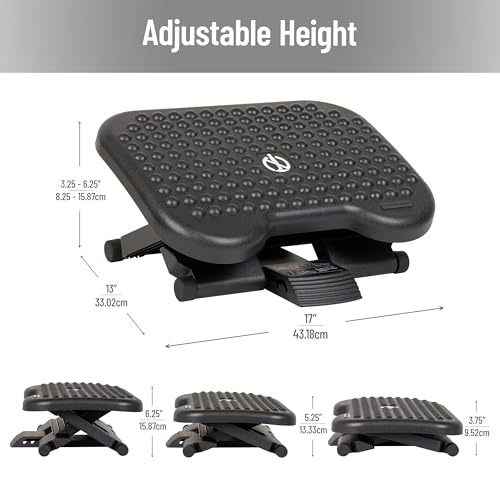 Mind Reader Foot Rest, Under Desk at Work, Ergonomic, Height Adjustable, Office, Plastic, Black - size: Adjustable Footrest