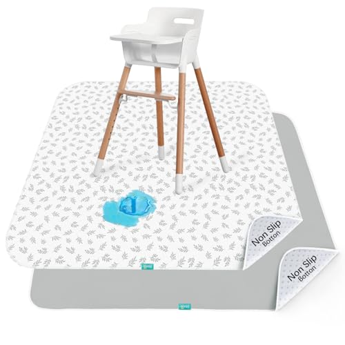 Biloban Baby Splat Mat 2 Pack for Under High Chair & Arts & Crafts & Eating Mess, 46 x 42 Inch Waterproof and Washable Spill Mat, Anti-Slip Floor Protector - color: Grey Leaf