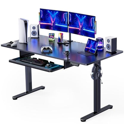 ErGear Large Electric Standing Desk with Keyboard Tray, 63x28 Inches Adjustable Height Sit Stand Up Desk, Home Office Desk Computer Workstation, Black - color: Black, size: 63" X 28"