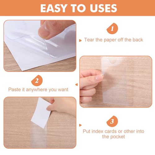 Outus 100 Pcs Index Card Pockets, 2 x 3.75, 2 x 1.5 Inch Clear Self Adhesive Labels Pocket for Business, Plastic Label Sleeves with Top Open for Organizing Storage Bins Library Card Shelves Scrapbook - size: 2 x 3.75, 2 x 1.5 Inch