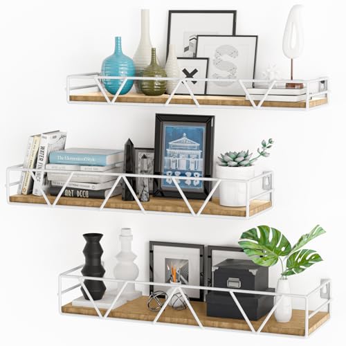 Amaoot Floating Shelves Set of 3, Home Wood Wall Shelf, Farmhouse Shelf for Bedroom, Wall Mounted Floating Shelf for Living Room, Bedroom, Bathroom, Kitchen, Office (White) - color: White