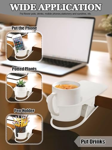 3PCS Drinking Cup Holder Clip Kalolary Chair Desk Bottle Cup Stand DIY Glass Clamp Storage Saucer Clip with Groove for Potted Plant Beverage Coffee Mug Holder Clip for Home & Office (White) - color: 3PCS White