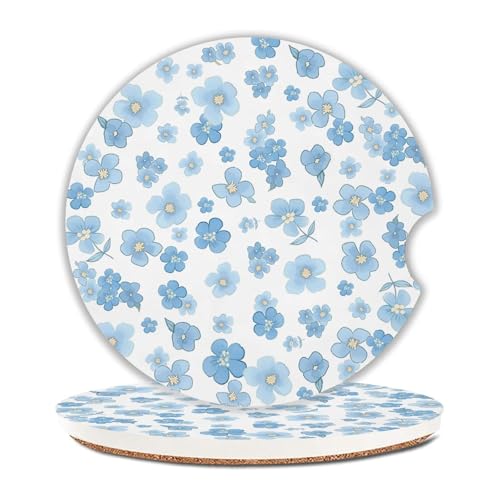 Cute Flowers Car Coasters Set of 2 for Cup Holder 2.63" Absorbent Ceramic Cup Coaster Non-Slip Cork Base Drink Coasters with Finger Notch Car Accessories Interior for Women Men - color: Cute Flowers