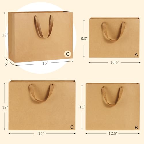 BagDream 16x6x12 Inch 12pcs Extra Large Gift Bags with Handles Matte Brown Paper Bags For Men's Gift, Birthday Party Favors, Wedding, Shopping, Business, Father's Day - color: Brown, size: 1 count (Pack of 12)