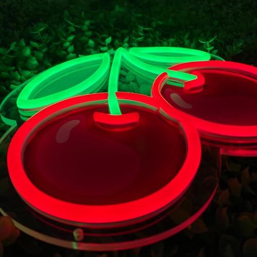 Cherry Neon Sign, Cute Cherry LED Neon Light For Wall Decor, Timer Dimmeable Fruits Light Up Signs Handmade Night Light for Home Bedroom Kids Room Party Decor Gifts - color: Cherry