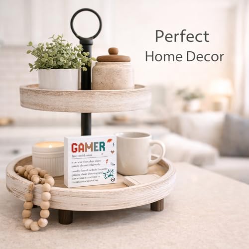 Gamer Gifts for Men Women, Gamer Definition Wooden Box Sign for Home Gaming Room Internet Cafe Decor 5x5 Inch