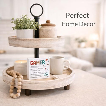 Gamer Gifts for Men Women, Gamer Definition Wooden Box Sign for Home Gaming Room Internet Cafe Decor 5x5 Inch