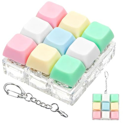 Keyboard Fidget Toy, Keyboard Keychain Fidget Toys, 9-in-1 Clicker Fidget Toy, Stress Relief Desk Decompression Button, Anxiety Relief Valentine's Day Gifts (5 Color-Yellow Pink Green) - color: 5 Color-yellow Pink Green