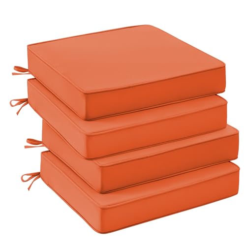 UNIKOME Outdoor Chair Cushions Set of 4, Water Resistant Patio Seat Cushions with Ties for Outdoor Furniture, High-Density Foam, UV & Fade Resistant, Piped Edge – 18.5" x 16" x 3", Orange - color: 06 Orange, size: 18.5" W X 16" D X 3" H