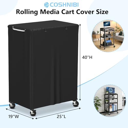 COSHNIBI AV Cart Cover, Heavy Duty Waterproof Rolling Media Cart Cover for Multi-Functional Media Carts/Metal Computer Presentation Stand with Wheels,25" L x 19" W x 40" H,Black - size: 25" L x 19" W x 40" H