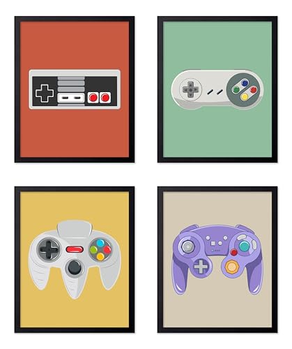 Poster Master 4-Piece Controllers Print - Gaming Poster - Geeky & Pop Art - Retro Game Consoles Design - Gamer Gift - Colorful Game Room, Man Cave or Boy's Bedroom Decor - 18x24 UNFRAMED Wall Art - color: Style-03, size: 18"L x 24"W