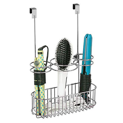 mDesign Over-Cabinet Hair Care Tools Holder for Hair Dryer, Flat Iron, Curling Wand, Straightener - Chrome - color: Chrome