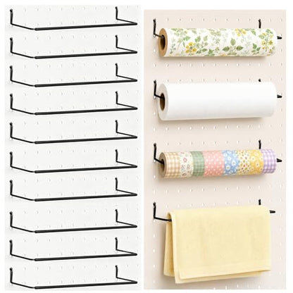 10 Pack Paper Towel Holder for Pegboard, Fits Any Standard Pegboard Extendable Heavy Duty Pegboards Hooks for Workshop, Garage, Kitchen, Laundry Room, Bathroom