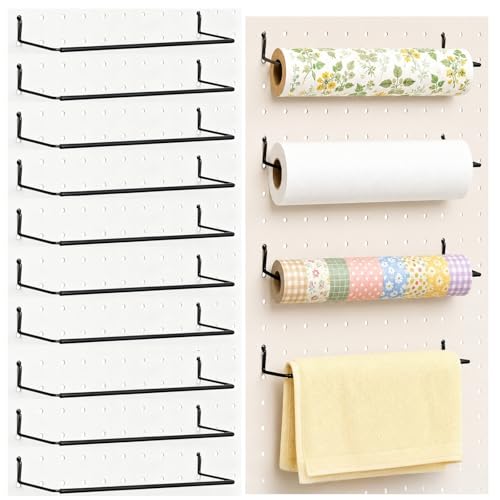 10 Pack Paper Towel Holder for Pegboard, Fits Any Standard Pegboard Extendable Heavy Duty Pegboards Hooks for Workshop, Garage, Kitchen, Laundry Room, Bathroom