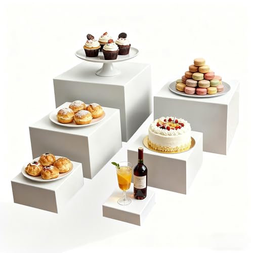 6PCS Buffet Risers,acrylic display risers,Dessert table display set.Display Racks for Gatherings, Catering, Jewelry, and Collectibles (3in to 8in white) - size: 3in to 8in white