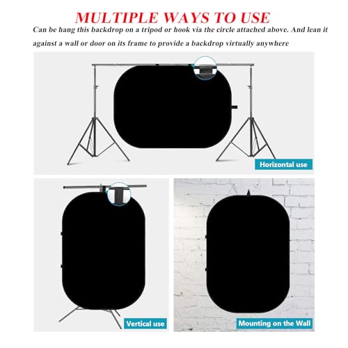 5x7ft/1.5x2m Chromakey Black White Backdrop with 7.8ft/2.4m Stand, 2-in-1 Reversible Collapsible Pop-Up Black White Screen Background Panel for Photography Studio, Live Streaming, Video Shooting - color: Black/White