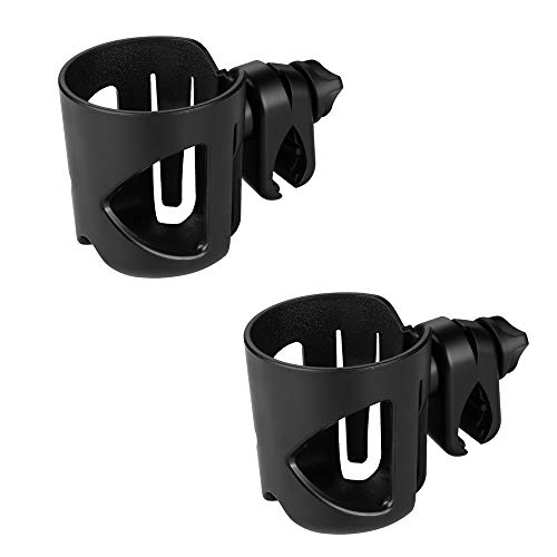 Accmor Stroller Cup Holder, Universal Cup Holder for Walker Wheelchair Bike, 360° Rotatable Stroller Cup Holder Attachment Accessories for Walker, Wheelchair, Scooter - color: Black & Black