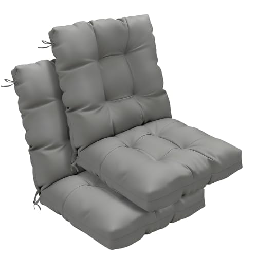 Outdoor Chair Cushions Set of 2, 42x21x4 Inch Patio Cushion for Dining/Rocking Chairs, High Back Soft Seat Pad with Ties, Indoor Outside Use, Fade-Resistant & Waterproof, Gray - color: Gray