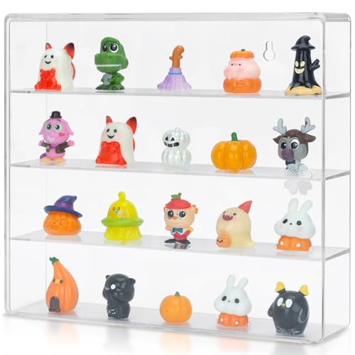 Clear Display Case 4 Compartments Storage Box Cabinet Organizer for Mini Toys, Collections and Stone