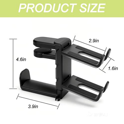 Controller Holder & Headphone Hook, Black | 3-in-1 Rotatable Under Desk Hook, Compatible with PS5/Xbox, Dual Game Controller Stand, Headset Hanger, Gaming Desk Organizer