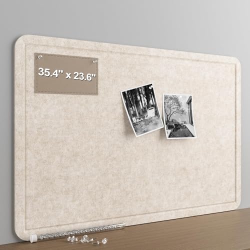 Felt Bulletin Board for Wall 36" x 24" Unfolded Size, Frameless Felt Pin Board, Soft Cork Board Alternative for Office, Home Planning, Notes, Photos & Wall Decor, Foldable Shipping, Easy Install - color: Beige, size: 24" x 36"